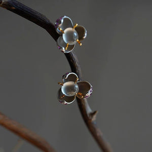 Crystal Chalcedony Oval Flower Earrings Women's Classic Jewelry