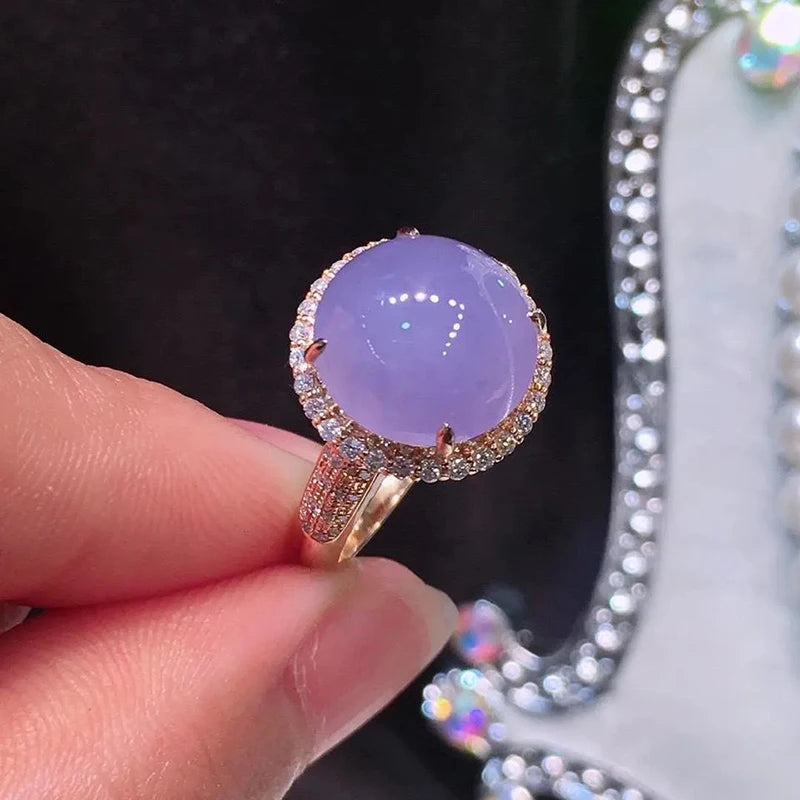 Inlaid Ice Chalcedony Violet Adjustable Ring