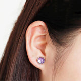 Purple Crystal Round Earrings, Elegant Women's Jewelry