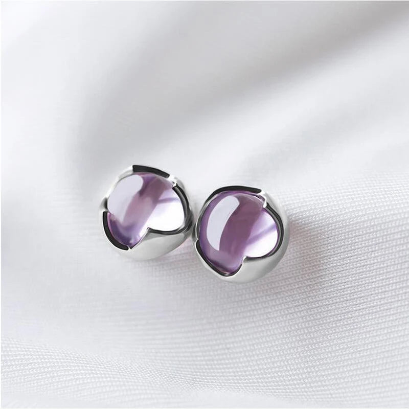 Purple Crystal Round Earrings, Elegant Women's Jewelry