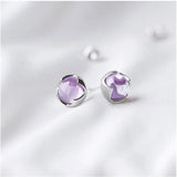 Purple Crystal Round Earrings, Elegant Women's Jewelry