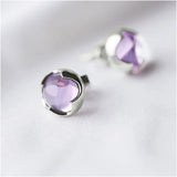 Purple Crystal Round Earrings, Elegant Women's Jewelry