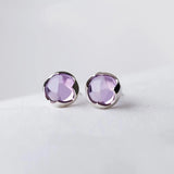 Purple Crystal Round Earrings, Elegant Women's Jewelry