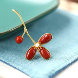 Southern Rubellite Shamrock Pearl Brooch - Glamour Anniversary Jewelry