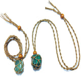 Crystal Holder Necklace Brown Pouch Macrame Net