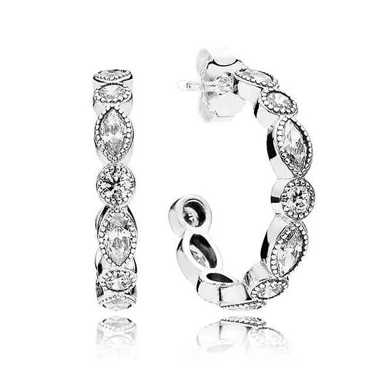 Interlinked Circle Marquise Pearl 925 Silver Earrings