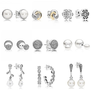 Interlinked Circle Marquise Pearl 925 Silver Earrings
