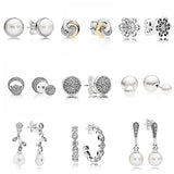 Interlinked Circle Marquise Pearl 925 Silver Earrings
