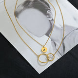 Interlocking Circle Initial Necklace Set, Double Circle Disc Necklace