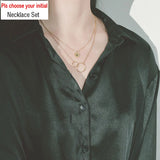 Interlocking Circle Initial Necklace Set, Double Circle Disc Necklace