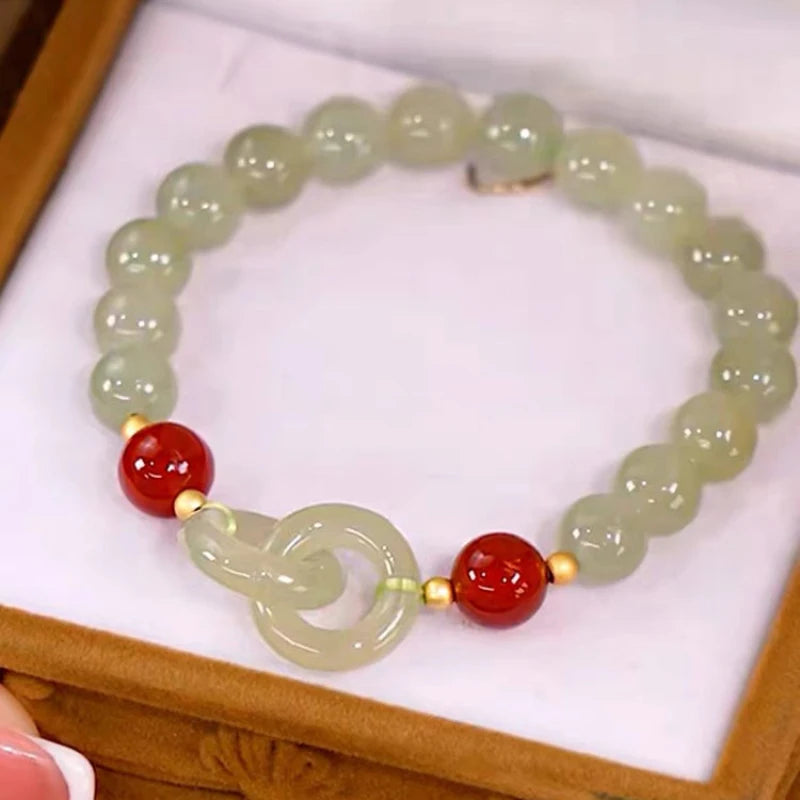 Light Hotan Jade Interlocking Bracelet for Women
