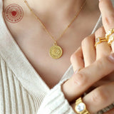 Celeb The Same Sun Star Moon Pendant Necklace Titanium Steel Gold-Plated