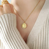 Celeb The Same Sun Star Moon Pendant Necklace Titanium Steel Gold-Plated