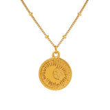 Celeb The Same Sun Star Moon Pendant Necklace Titanium Steel Gold-Plated