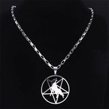 Inverted Pentagram Wolf Silver Necklace
