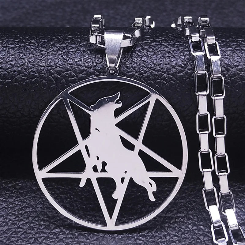 Inverted Pentagram Wolf Silver Necklace