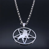 Inverted Pentagram Wolf Silver Necklace