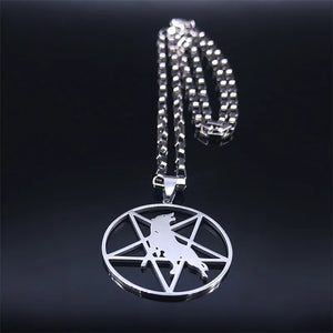 Inverted Pentagram Wolf Silver Necklace
