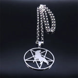 Inverted Pentagram Wolf Silver Necklace