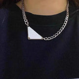 Inverted Triangle Necklace Metal Label Pendant Street Men Women Collarbone Chain