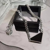 Inverted Triangle Necklace Metal Label Pendant Street Men Women Collarbone Chain