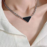 Inverted Triangle Necklace Metal Label Pendant Street Men Women Collarbone Chain