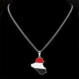 Iraq Republic Map Flag Pendant Necklace Stainless Steel Silver NXXXXS05