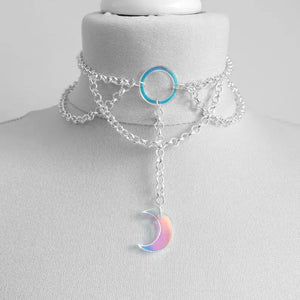 Iridescent Moon O Ring Choker Chain Necklace