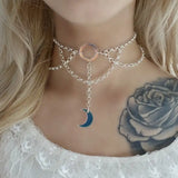 Iridescent Moon O Ring Choker Chain Necklace