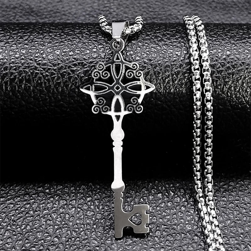 Irish Celtic Knot Triskele Key Pendant Necklace Stainless Steel