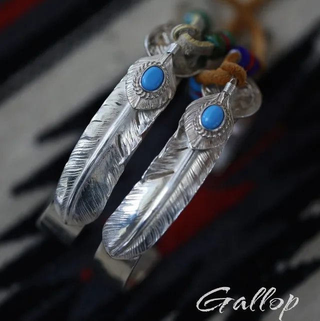 Iron Head Goros Silver Bangle with Turquoise Feather
