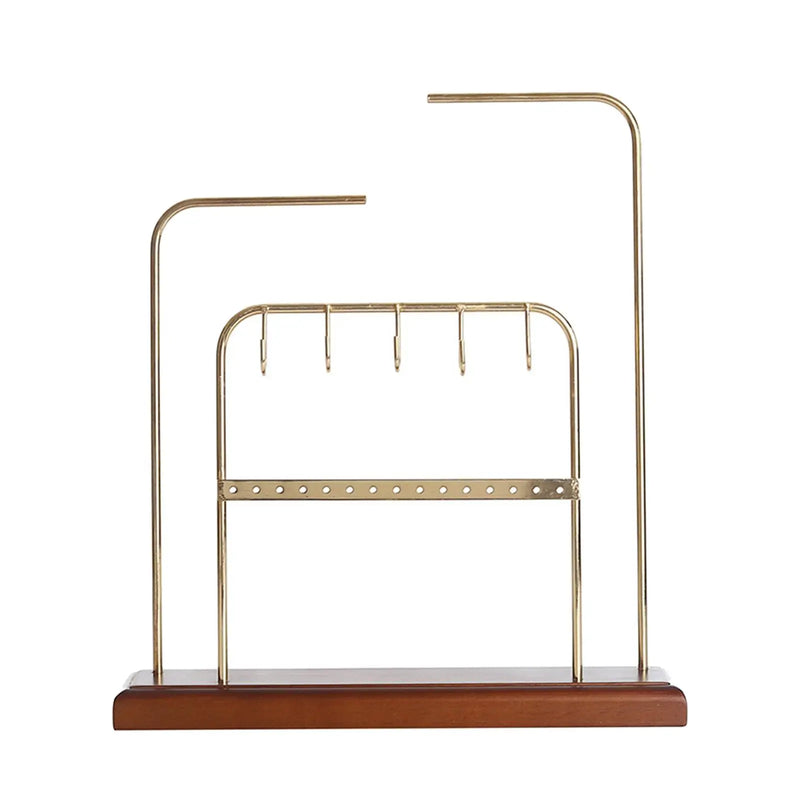 Iron Jewelry Organizer Stand with Wooden Base for Chain Pendant