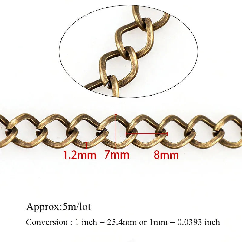 1.2x7x8mm Antique Bronze Iron Chain Necklace