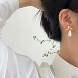 Irregular 925 Silver 18K Bow Tie Water Droplets Earrings For Women