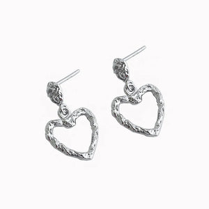 Heart Drop Earrings 925 Sterling Silver 18K Women's Fine Jewelry