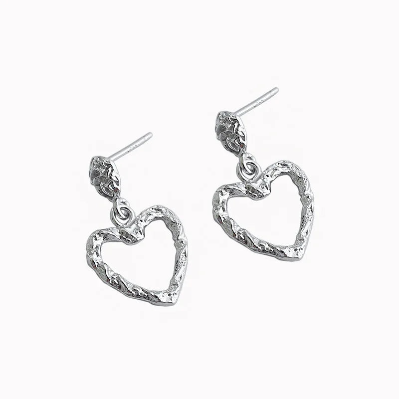 Heart Drop Earrings 925 Sterling Silver 18K Women's Fine Jewelry