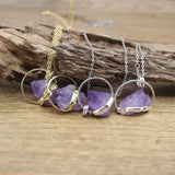Irregular Amethyst Geode Point Hoop Pendant Necklace