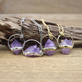 Irregular Amethyst Geode Point Hoop Pendant Necklace