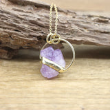 Irregular Amethyst Geode Point Hoop Pendant Necklace
