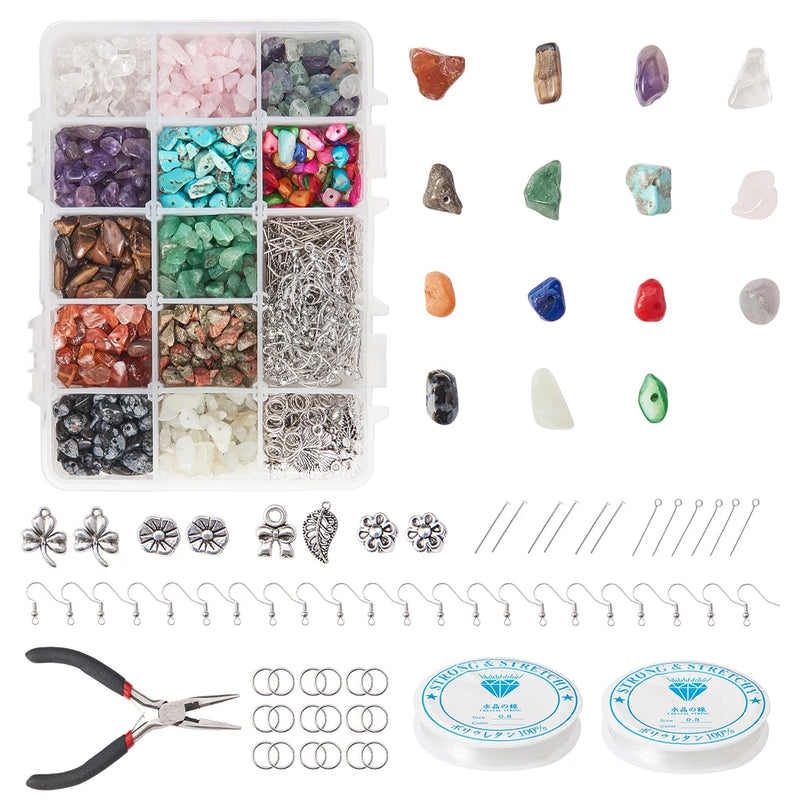 Natural Stone Healing Chip Beads Kit with Shell Beads