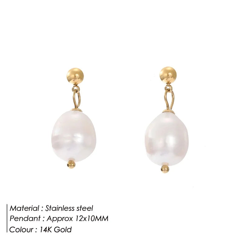 Baroque Pearl Dangle Earrings Women Stainless Steel