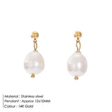 Baroque Pearl Dangle Earrings Women Stainless Steel