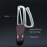 Bloodstone Pendant Necklace Stainless Steel Chain Gem Stone Healing Energy
