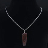 Bloodstone Pendant Necklace Stainless Steel Chain Gem Stone Healing Energy