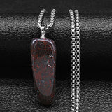 Bloodstone Pendant Necklace Stainless Steel Chain Gem Stone Healing Energy
