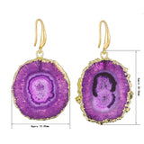 Druzy Quartz Stone Sunflower Drop Earrings Purple