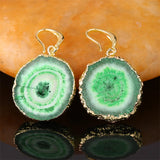 Druzy Quartz Stone Sunflower Drop Earrings Purple
