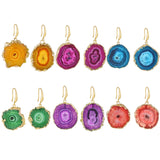 Druzy Quartz Stone Sunflower Drop Earrings Purple