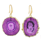 Druzy Quartz Stone Sunflower Drop Earrings Purple