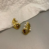 Irregular Earrings for Women Metal Portrait Pearl Small